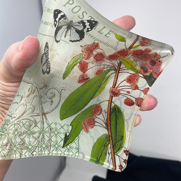 PARIS Postale Correspondance Art Glass Butterfly Floral Bowl - Picture 4 of 5